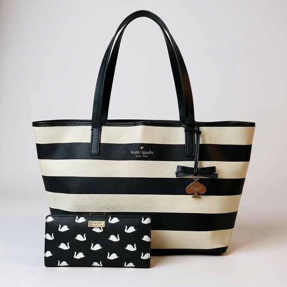 kate spade Handbags - Kate Spade Black/Off White Bold Striped Tote with Bi-Fold Wallet Included!